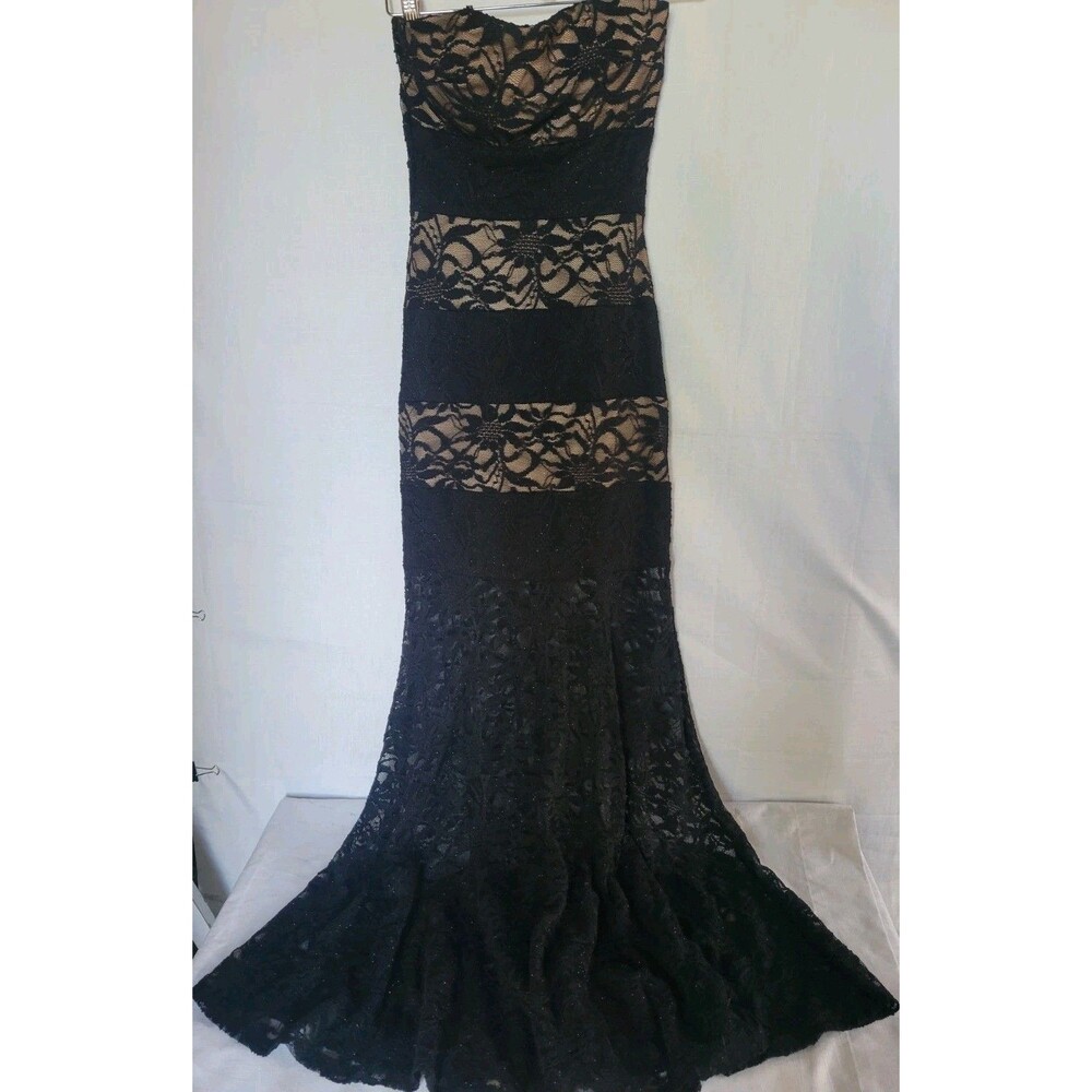 B.Darlin Prom Dress Lace Black Strapless Size 1/2 Maxi Full Length - Picture 2 of 12